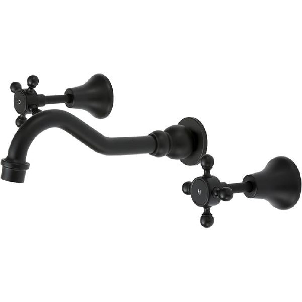 Fienza 336102BK Lillian Shepherds Crook Bath Set Matte Black Tapware 3 Piece