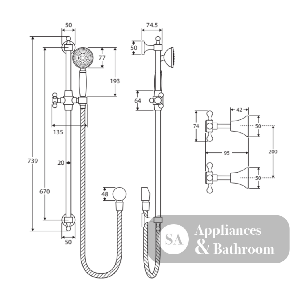 Fienza Lillian Rail Shower Set Matte Black 336103Bk Showers
