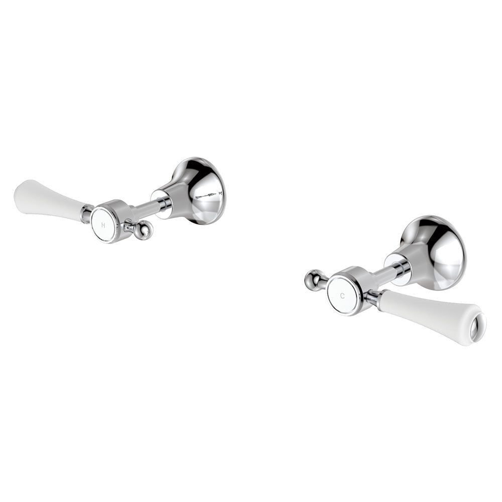 Fienza 339104 Lillian Wall Top Assemblies Chrome with Ceramic White Handles - Wall Top Assemblies