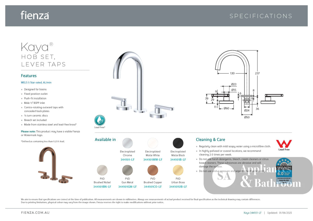 Fienza 344101-LF Kaya Round Hob Set Lever Taps Chrome