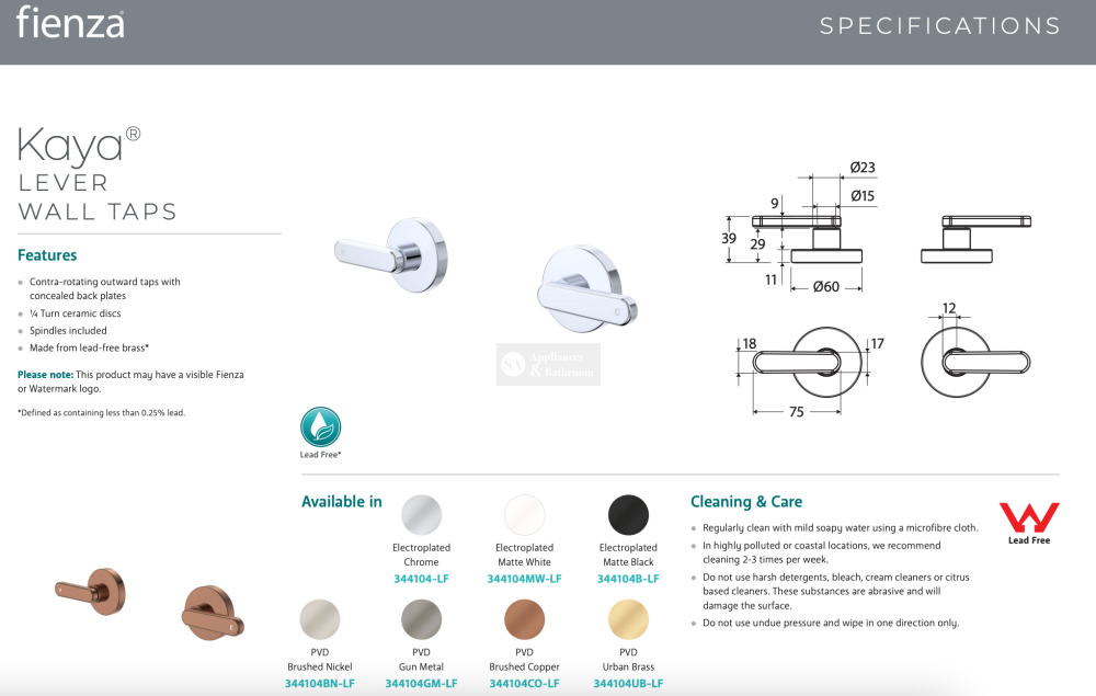 Fienza 344104UB-LF Kaya Lever Wall Taps Brushed Nickel