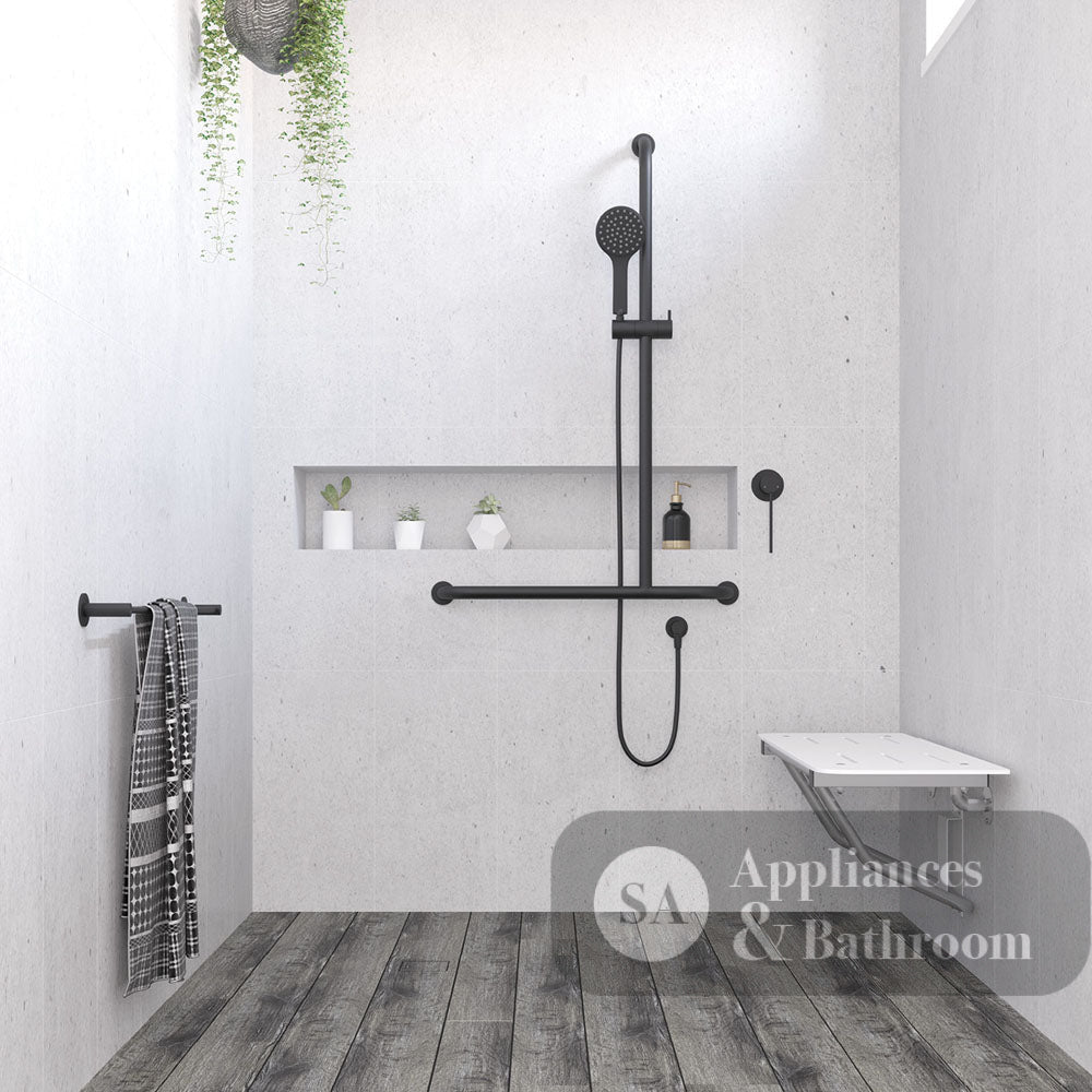 Fienza 444113BRH Hustle Care Right Hand Inverted T Rail Shower Matte Black - Rail Shower