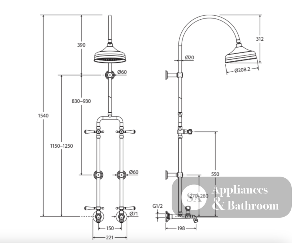 Fienza 455123 Lillian Lever Exposed Rail Shower & Bath Set Chrome - Showers
