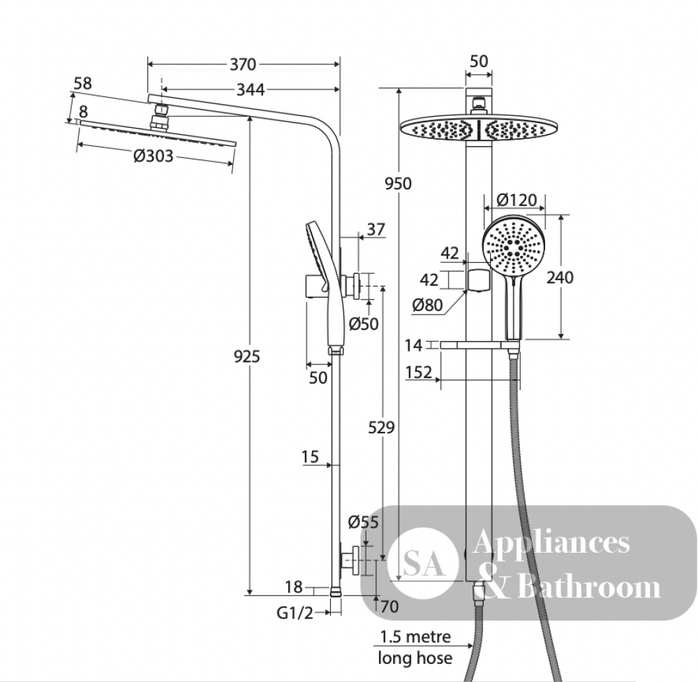 Fienza 455124B Empire Slim Deluxe Twin Shower Matte Black - Twin Showers