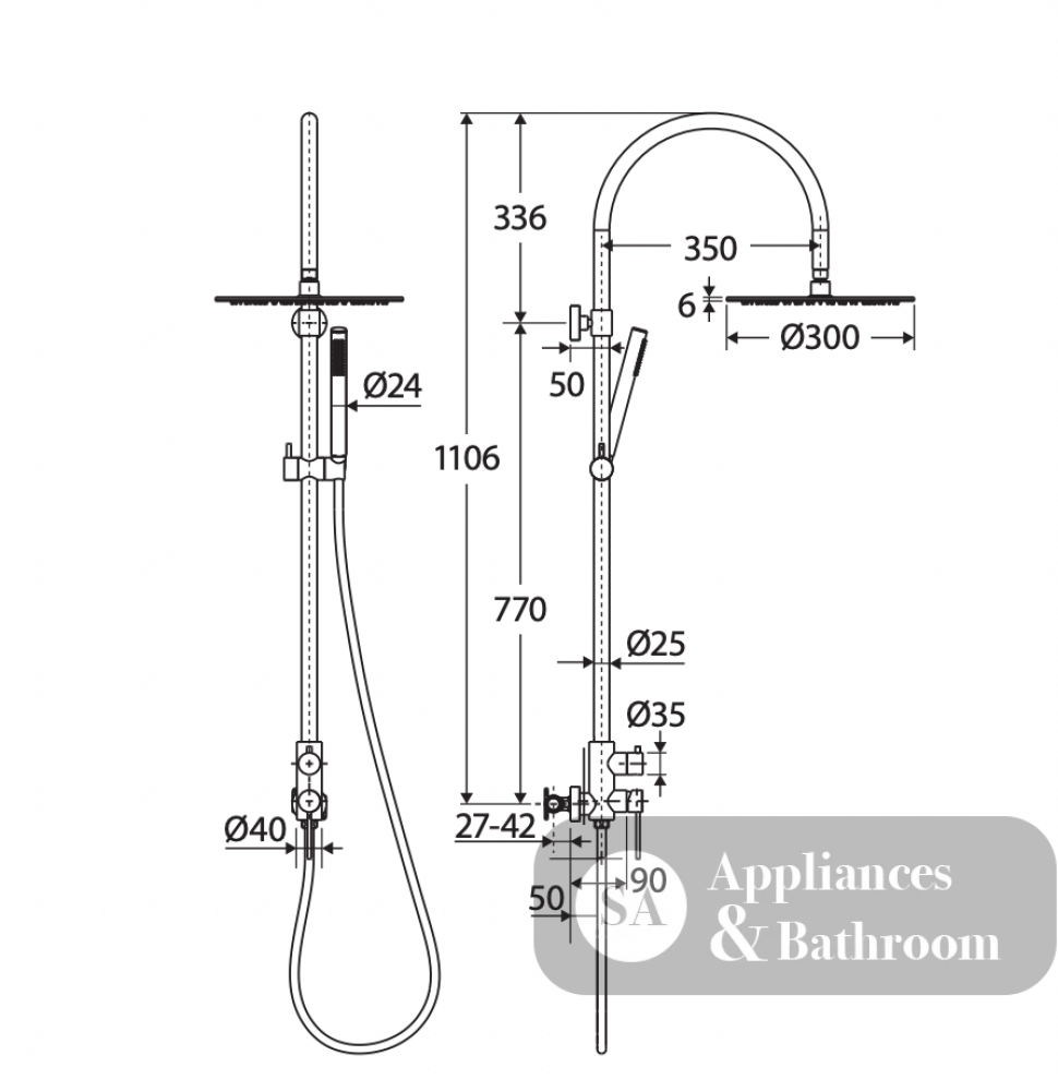 Fienza 455189 Kaya Wall Mounted Outdoor Twin Shower Brushed Stainless Steel - Twin Showers