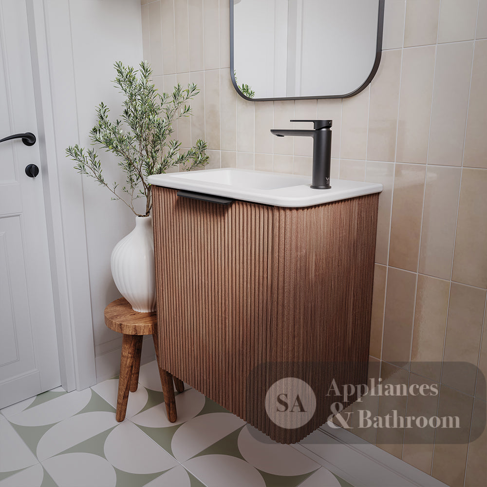 Fienza 55UWAL Minka Mini 550 Wall-Hung Vanity Left Hand Tap Walnut - Vanity Units Wall Hung