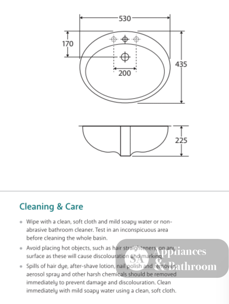Fienza 603201I Jessica Inset RAK 1 Tap Hole Basin Ivory - Basins