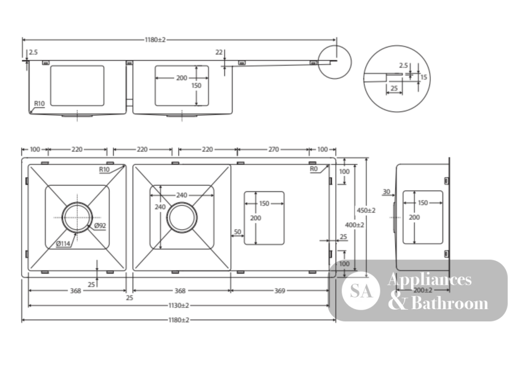 Fienza 68408 Hana 29L/29L Double Kitchen Sink with Drainer - Top Mounted Kitchen Sinks