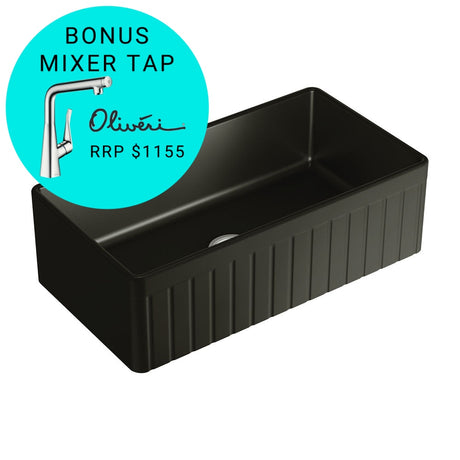 Fienza 68708 Benson Large Single Butler Sink Matte Black - Special Order Kitchen Sinks