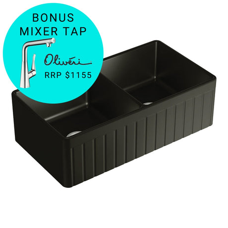 Fienza 68709 Benson Double Butler Sink Matte Black - Special Order Kitchen Sinks