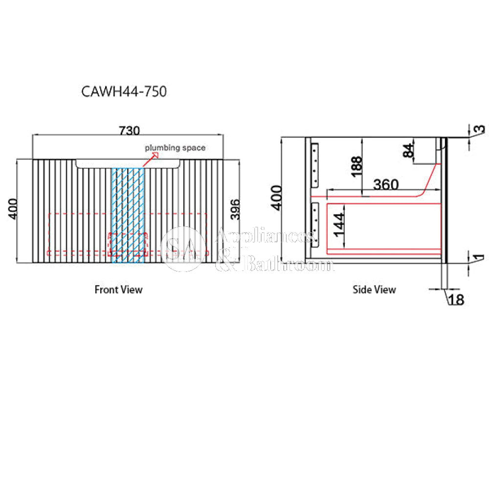 Fienza 750mm Calder Fluted Wall Hung Vanity CAWH44-750-ST Vanity Units