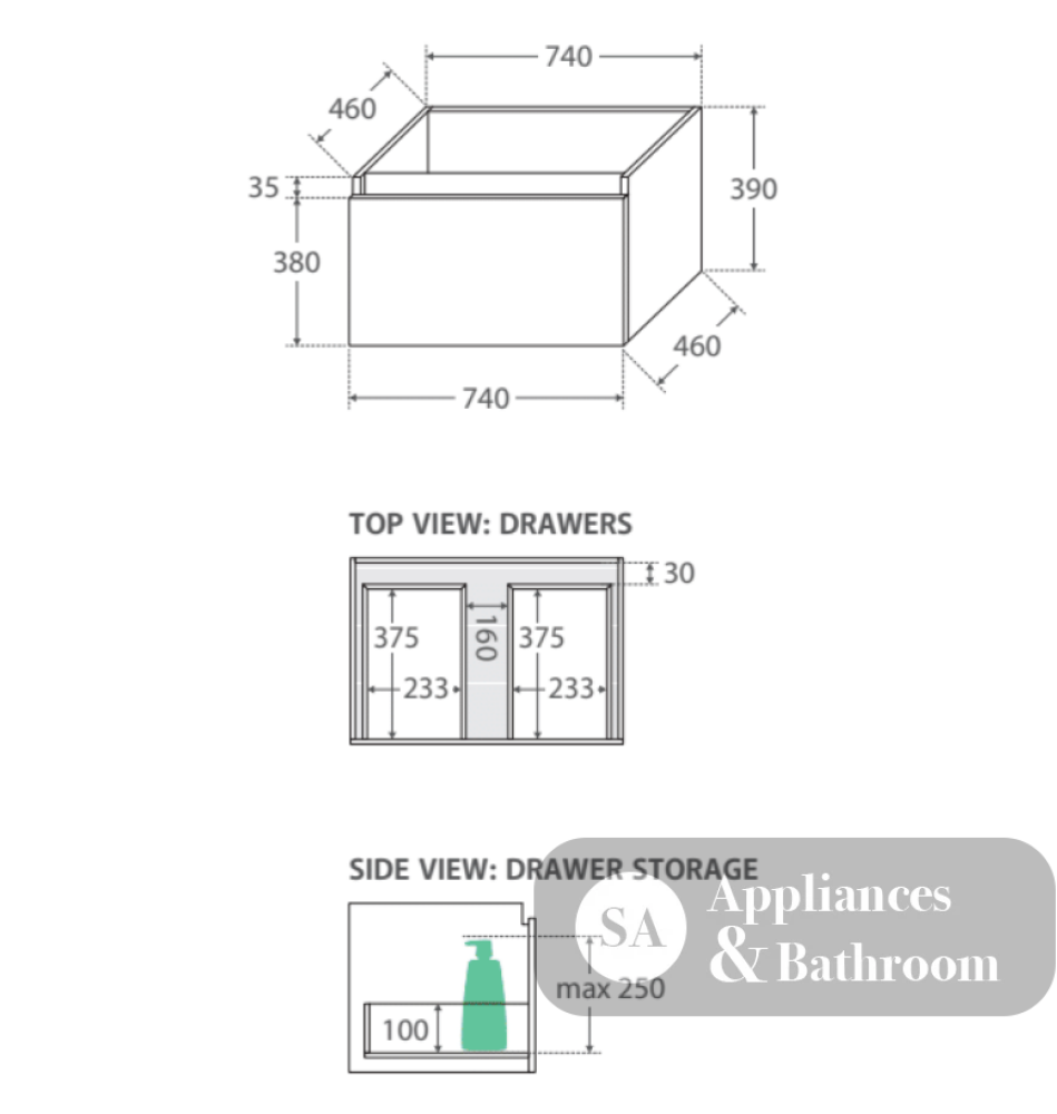 Fienza 750Mm Sc75H Crystal Pure Undermount Stone Top Manu Wall Hung Vanity Unit White - Special