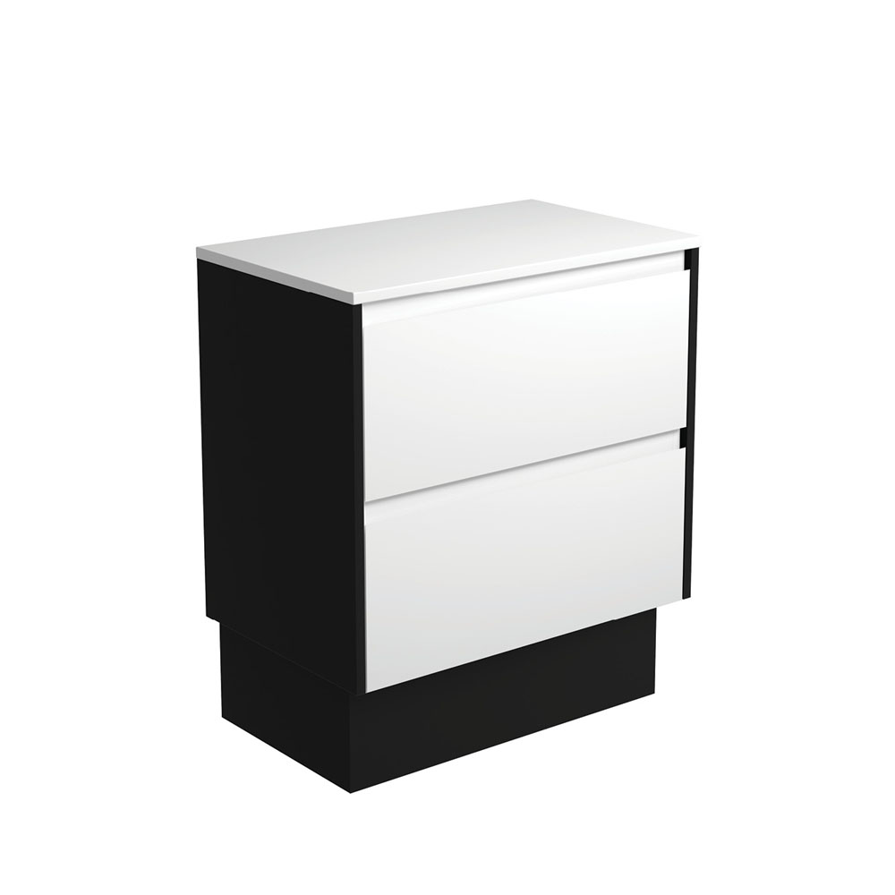 Fienza 75BWBK Amato 750 On Kickboard Cabinet Satin Black Panels Satin White Cabinet Only - Cabinet Only