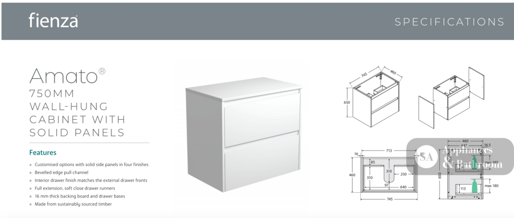 Fienza 75BWS Amato 750 Wall Hung Cabinet Scandi Oak Panels Satin White Cabinet Only - Cabinet Only