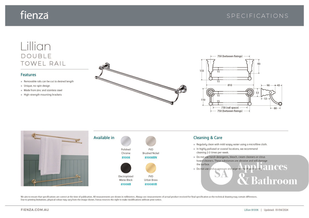 Fienza 81008UB Lillian Double Adjustable Towel Rail Urban Brass - Double Towel Rail