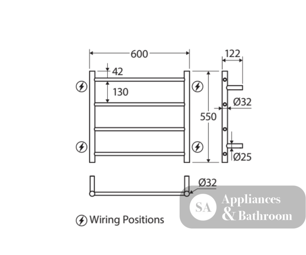 Fienza 8276055 Isabella Heated Towel Rail 600 x 550mm Chrome - Heated Towel Ladder