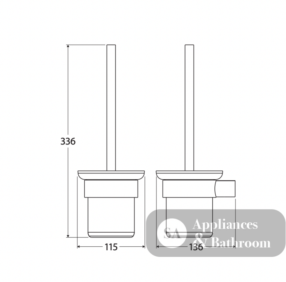 Fienza 889010BN Empire Slim Toilet Brush & Glass Holder Brushed Nickel - Accessories