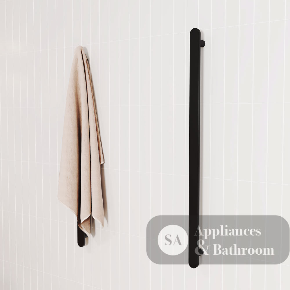 Fienza 889900B Empire Slim Vertical Heated Towel Rail 12V 900mm (1 Bar) Matte Black - Towel Ladder