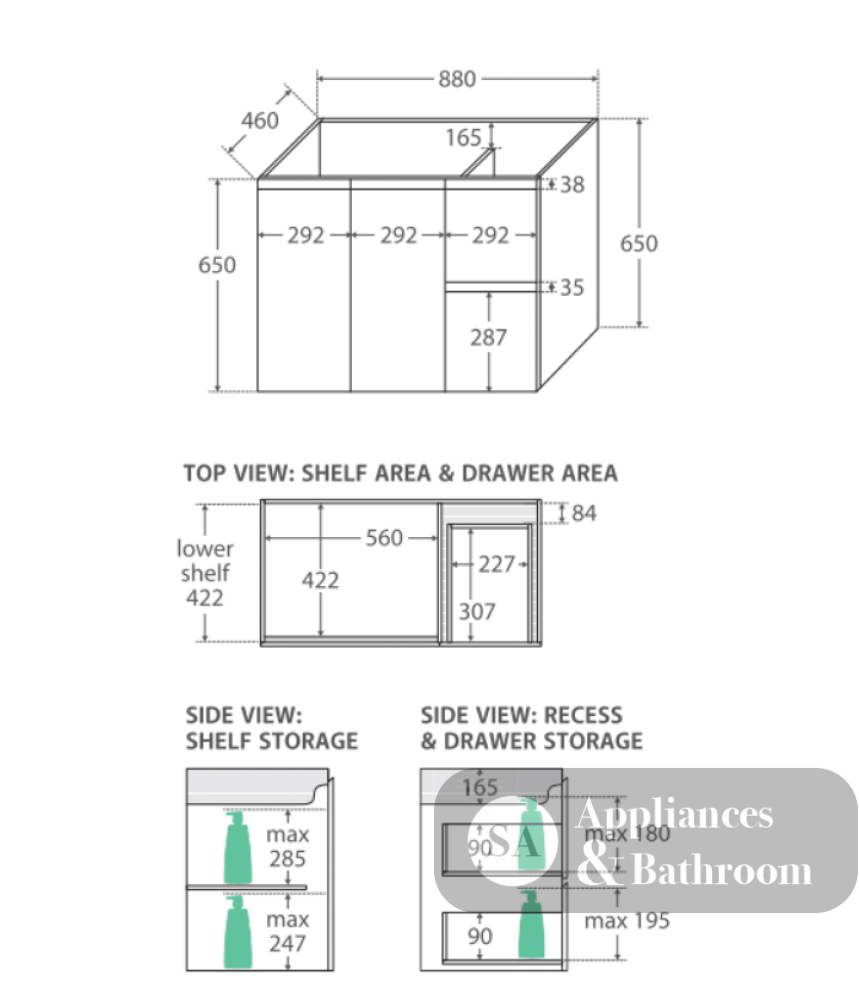 Fienza 900Mm Sc90Sr Crystal Pure Undermount Stone Top Edge Scandi Oak Wall Hung Vanity Unit Right