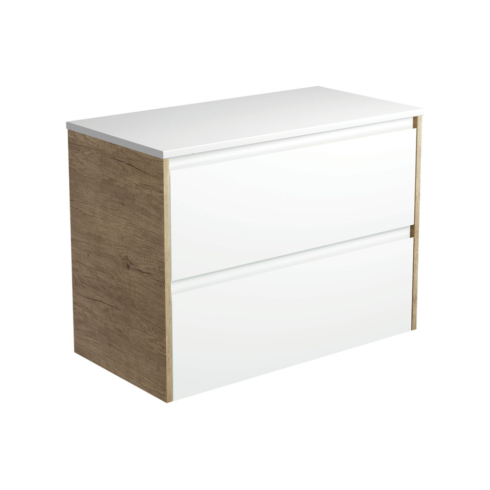 Fienza 90BWS Amato 900 Wall Hung Cabinet Scandi Oak Panels Satin White Cabinet Only - Cabinet Only