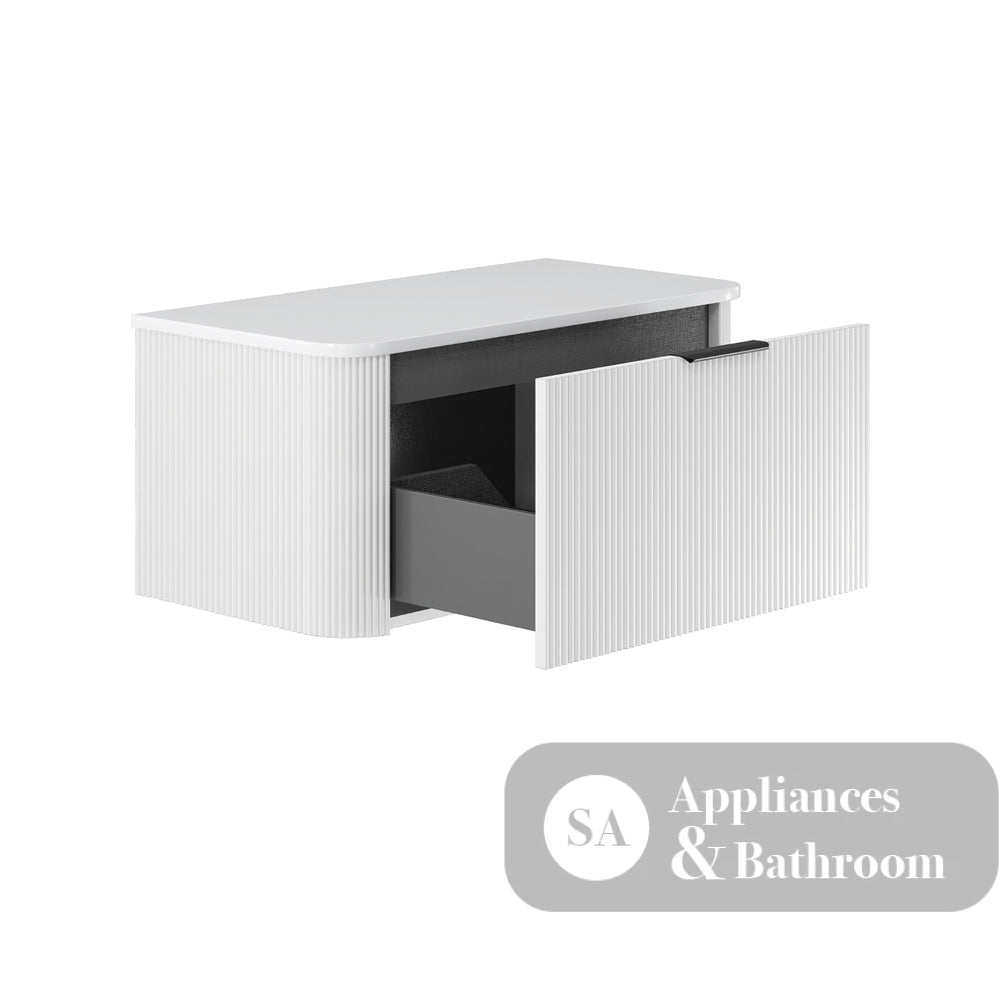 Fienza 90UW-C Minka Curved Satin White 900 Wall Hung Cabinet - Vanity Units