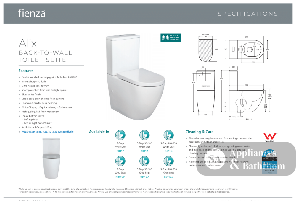 Fienza Alix Back-to-Wall Suite - Back to Wall Suites
