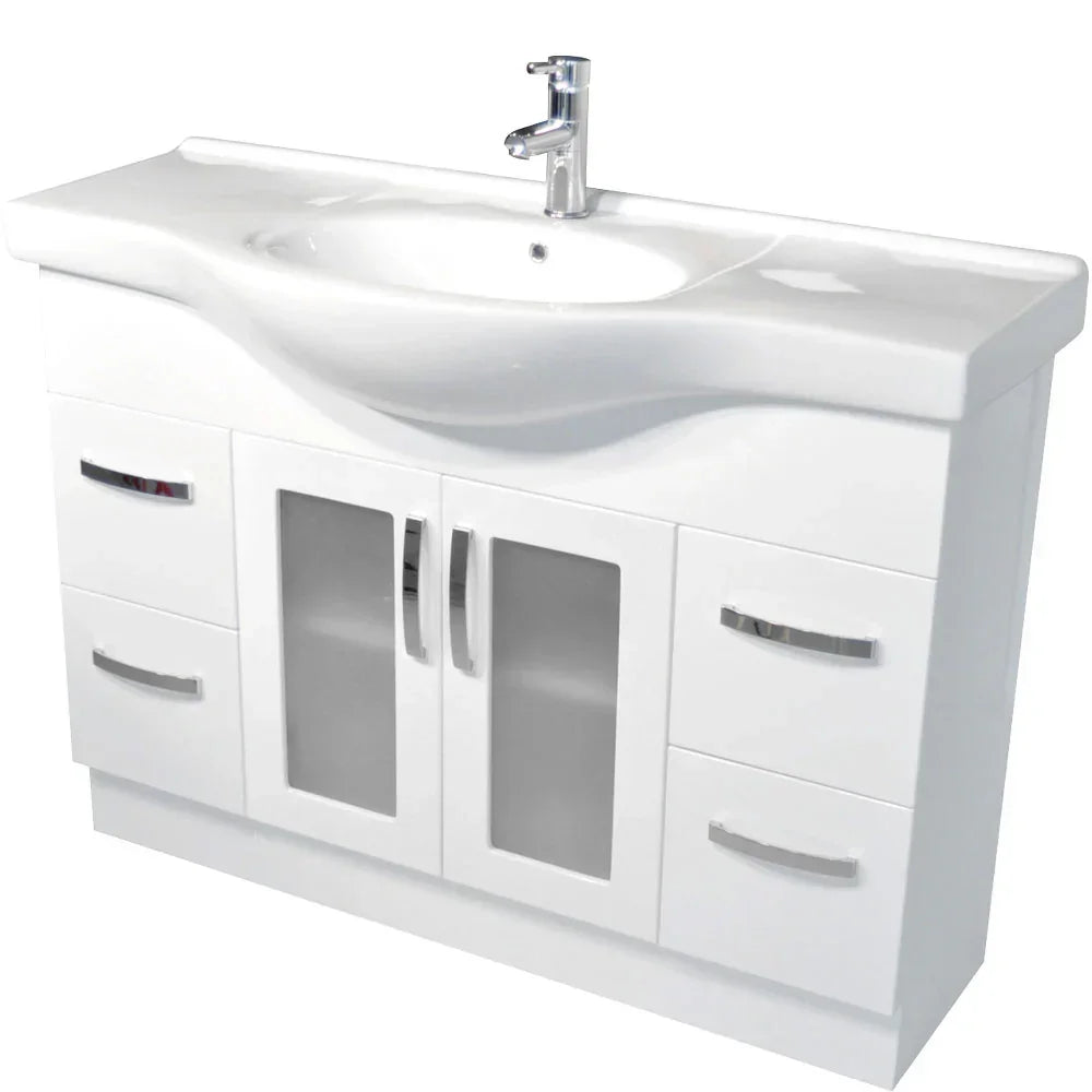 Fienza Antonio 120EKG 1200mm White Vanity Unit with Glass Doors - Vanity Units