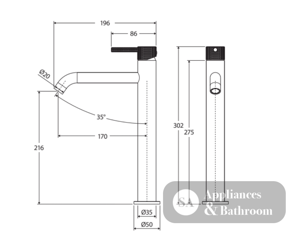 Fienza Axle 231107B Matte Black Tall Basin Mixer Mixers