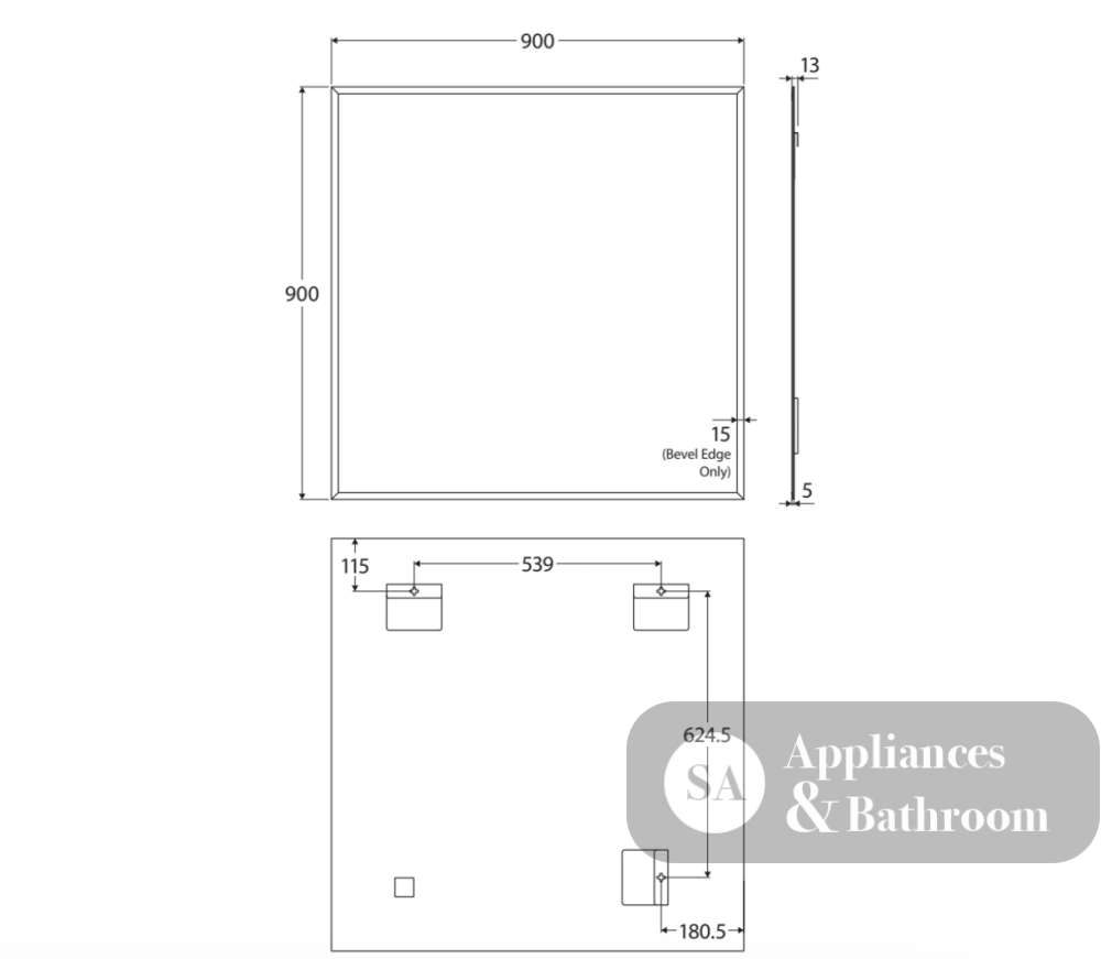 Fienza BEM-9090 Bevel Edge Rectangular Mirror 900 x 900mm - Mirrors