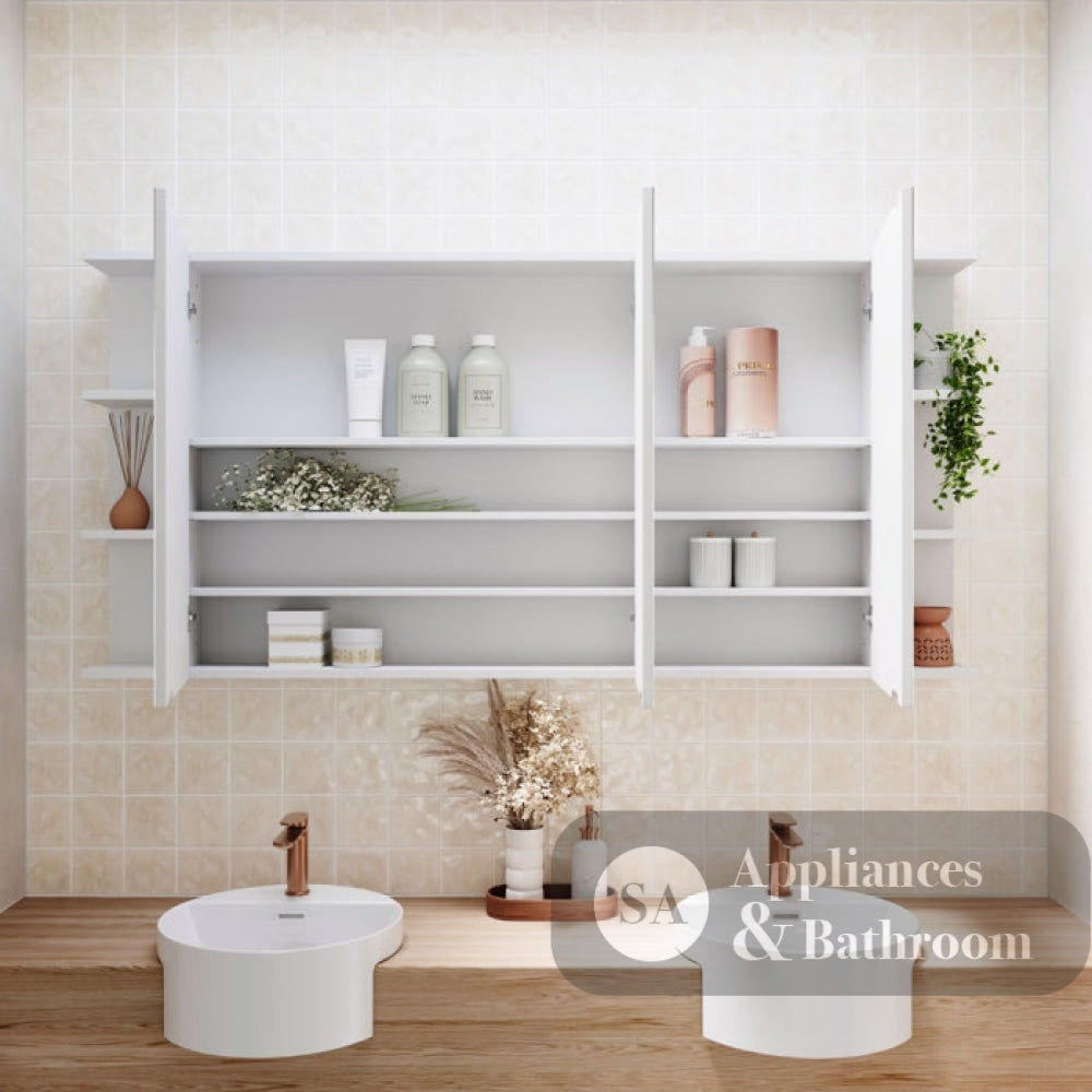 Fienza BSS150 Bevel Edge 1200 Mirror Cabinet 2 Side Shelves - Mirrors & Cabinets