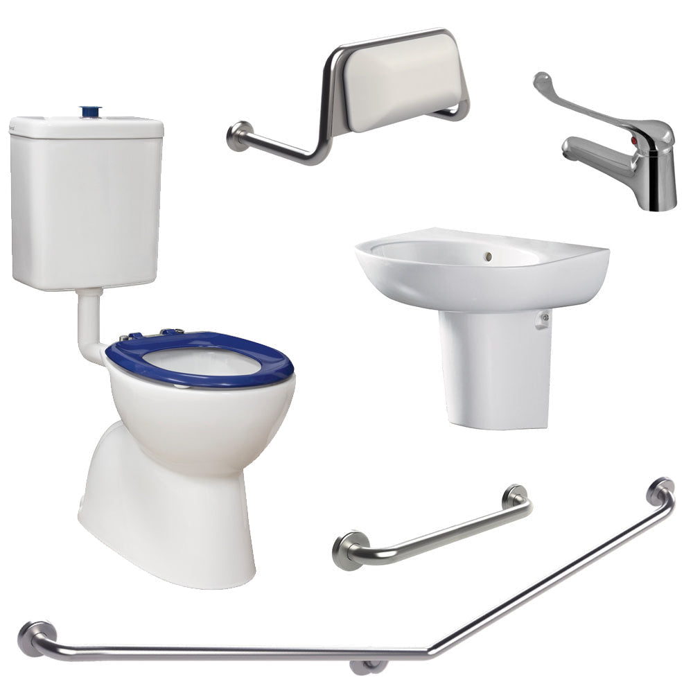Fienza CARE2R Accessible Toilet Care Kit 2 with Right Hand 40° Degrees Rail Blue Seat - Adjustable Link Toilet