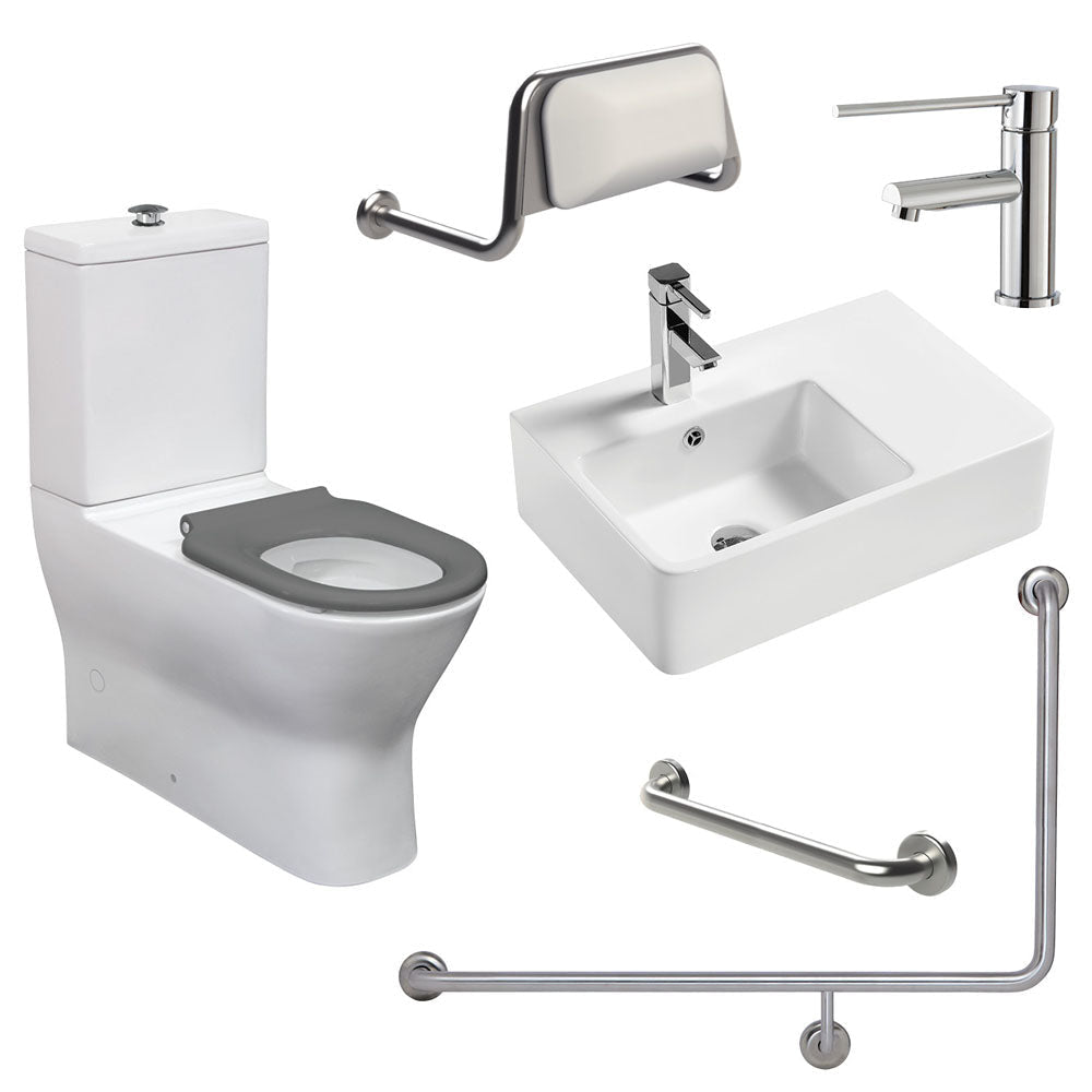 Fienza CARE4LL CARE4LR Delta Accessible Care Kit with Left Hand 90° Degrees Rail - Back-To-Wall Toilet