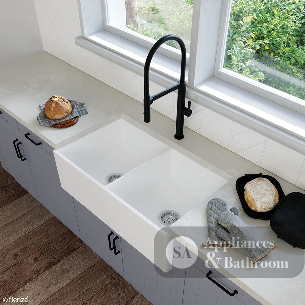 Fienza Charlton 68702 Double Butler Sink 838x483x254mm White - Butler Kitchen Sinks