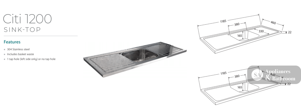 Fienza CIT120NKW Citi 1200mm Sink & Vanity on Kickboard - Laundry Cabinets