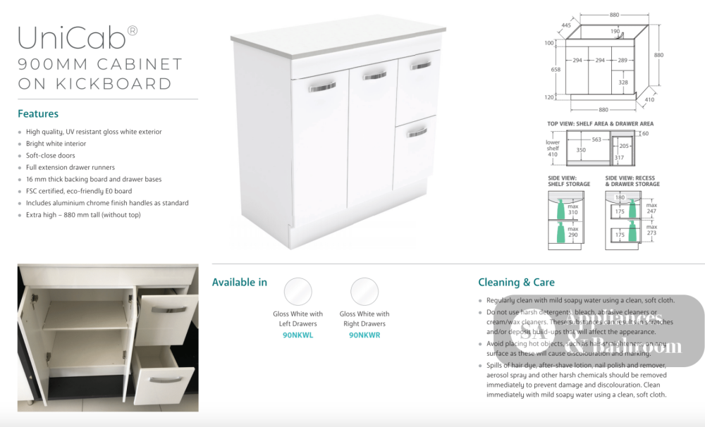 Fienza CIT90NKWR Citi 900mm Sink & Vanity on Kickboard - Laundry Cabinets