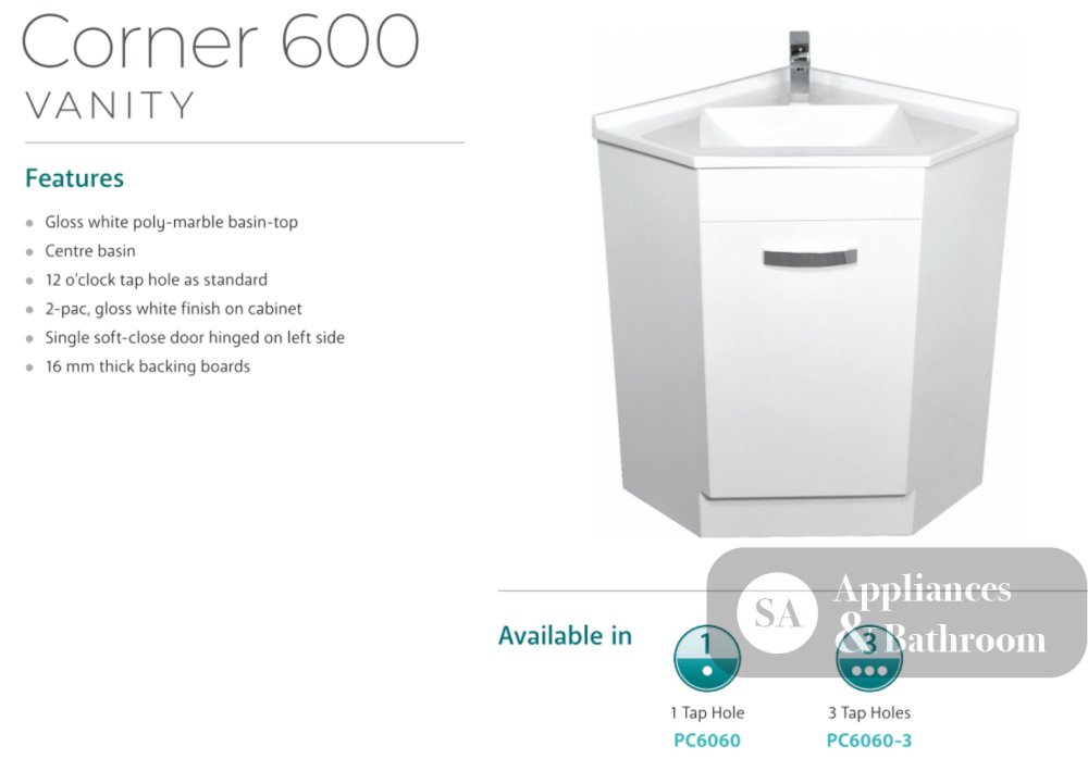 Fienza Corner 600 Pc6060 White Vanity Unit - Special Order Units