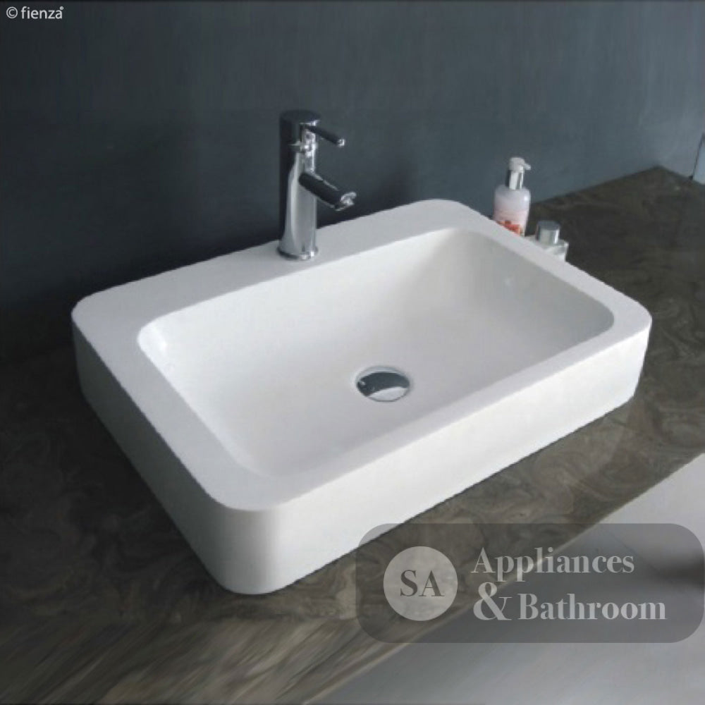 Fienza CSB010-3 Rondo 600mm 3 Tap Hole Cast Stone Above Counter Basin Matte White - Basins