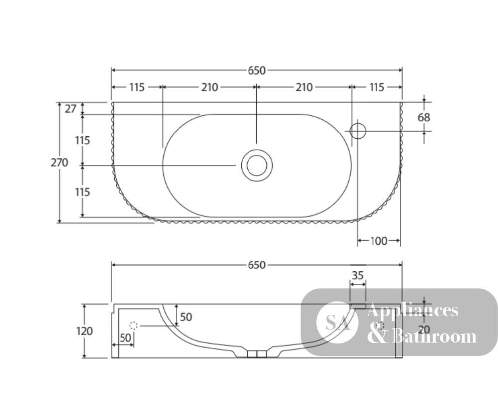 Fienza CSB310-1 Minka Solid Surface Wall Basin 1 Tap Hole - Basins