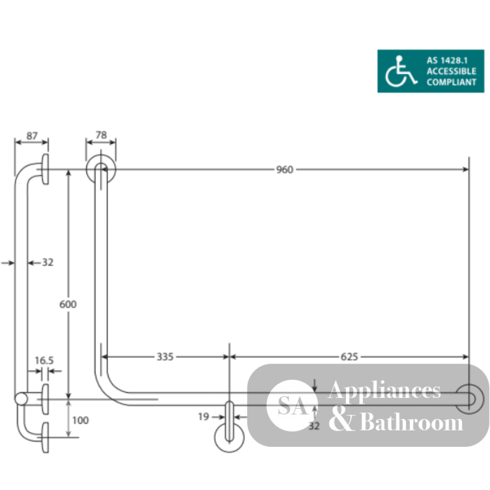 Fienza Delta CARE4RL CARE4RR Accessible Care Kit with Right Hand 90° Degrees Rail - Back-To-Wall Toilet