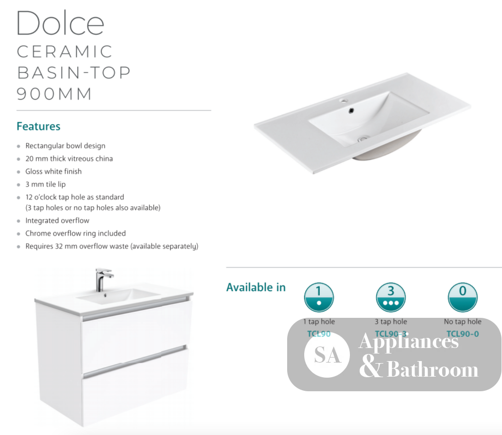 Fienza Dolce 900Mm Tcl90Tk Hampton White Vanity Unit On Kickboard - Special Order Units