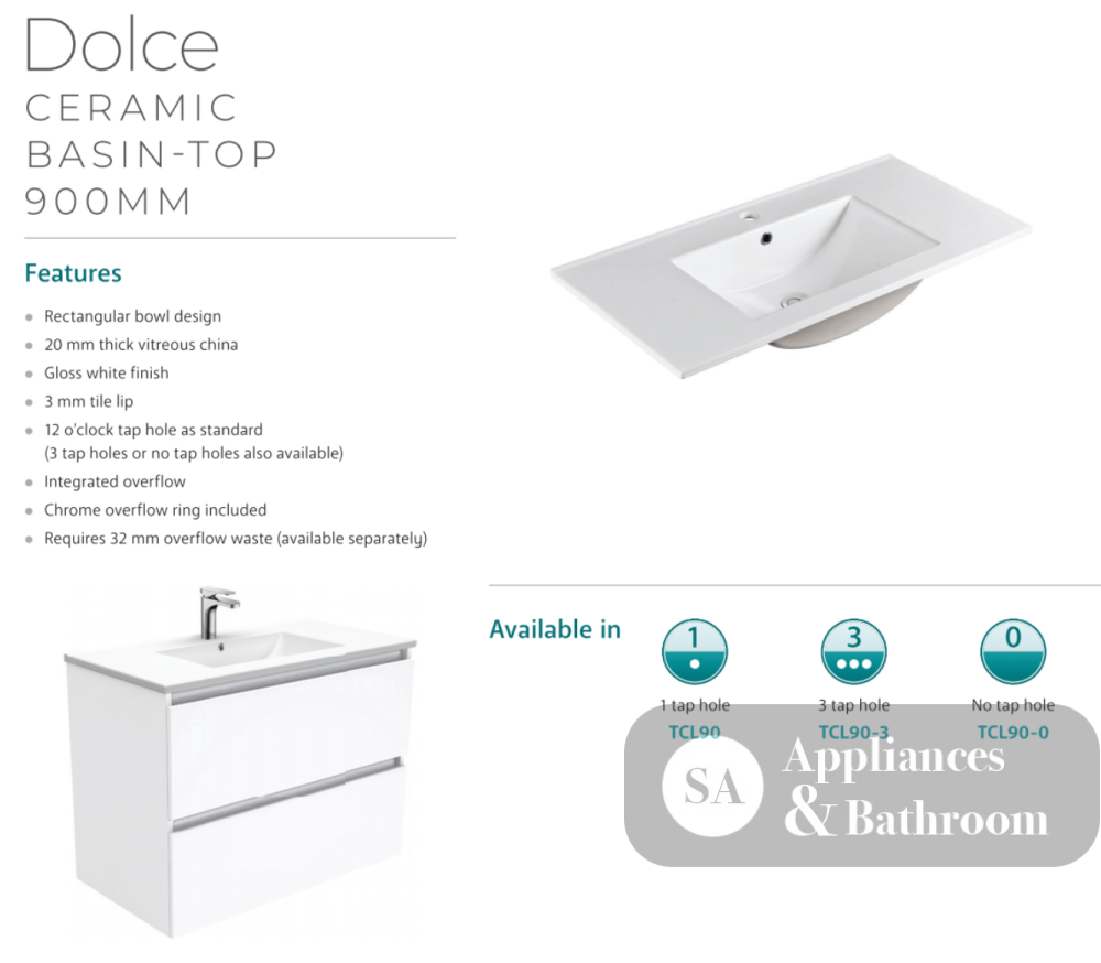 Fienza Dolce Black Tcl90Zbkl 900Mm Vanity With Kickboard Left Drawers - Special Order Units