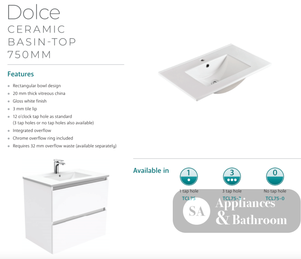 Fienza Dolce Edge Tcl75Sr Scandi Oak 750Mm Wall Hung Vanity Right Drawers - Special Order Units