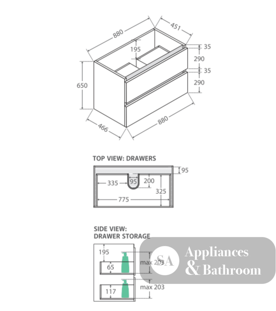Fienza Dolce Quest Tcl90Q 900Mm White Wall Hung Vanity Unit - Special Order Units