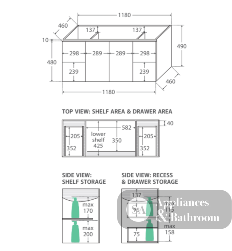 Fienza Dolce Tcl120J 1200Mm Ceramic Wall Hung Vanity With Handles White - Special Order Units