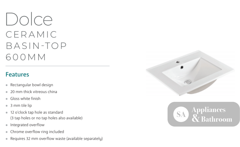Fienza Dolce Tcl60F Fingerpull 600Mm Wall Hung White Vanity - Special Order Units