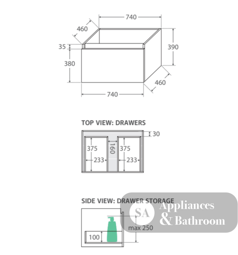 Fienza Dolce Tcl75H Manu 750Mm White Wall Hung Vanity Unit - Special Order Units