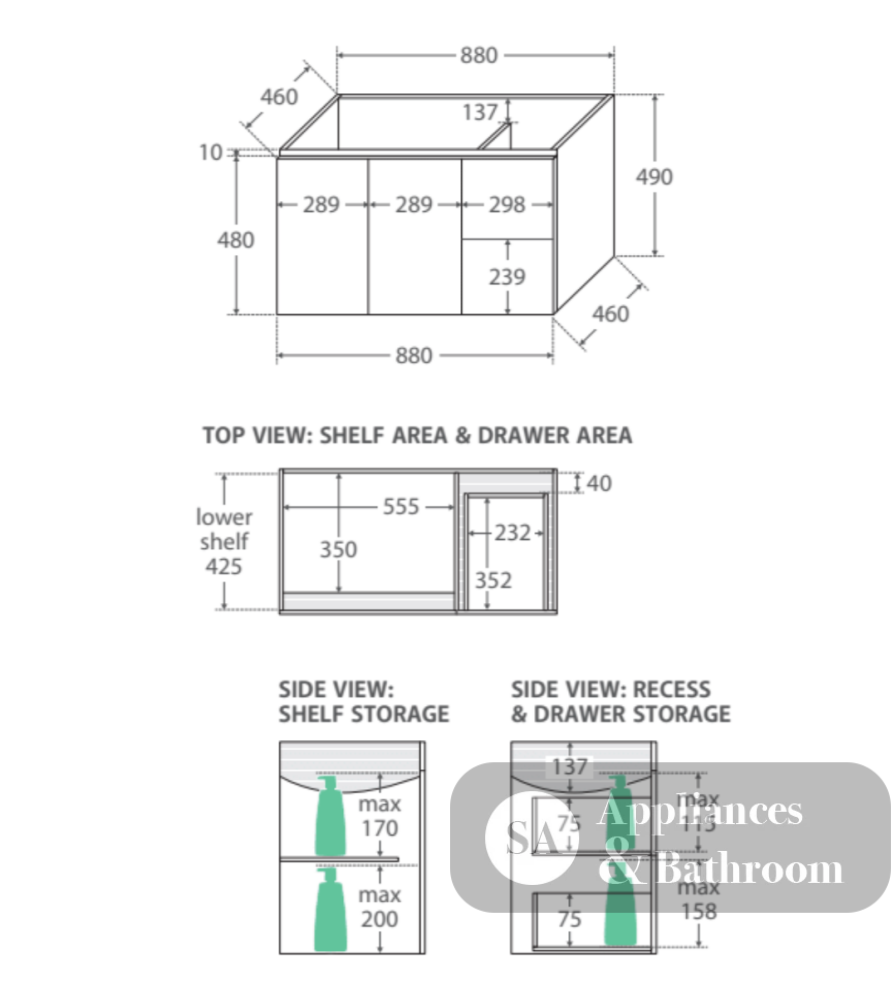 Fienza Dolce Tcl90Jl 900Mm Ceramic Wall Hung White Vanity With Handles One Tap Hole Left Hand