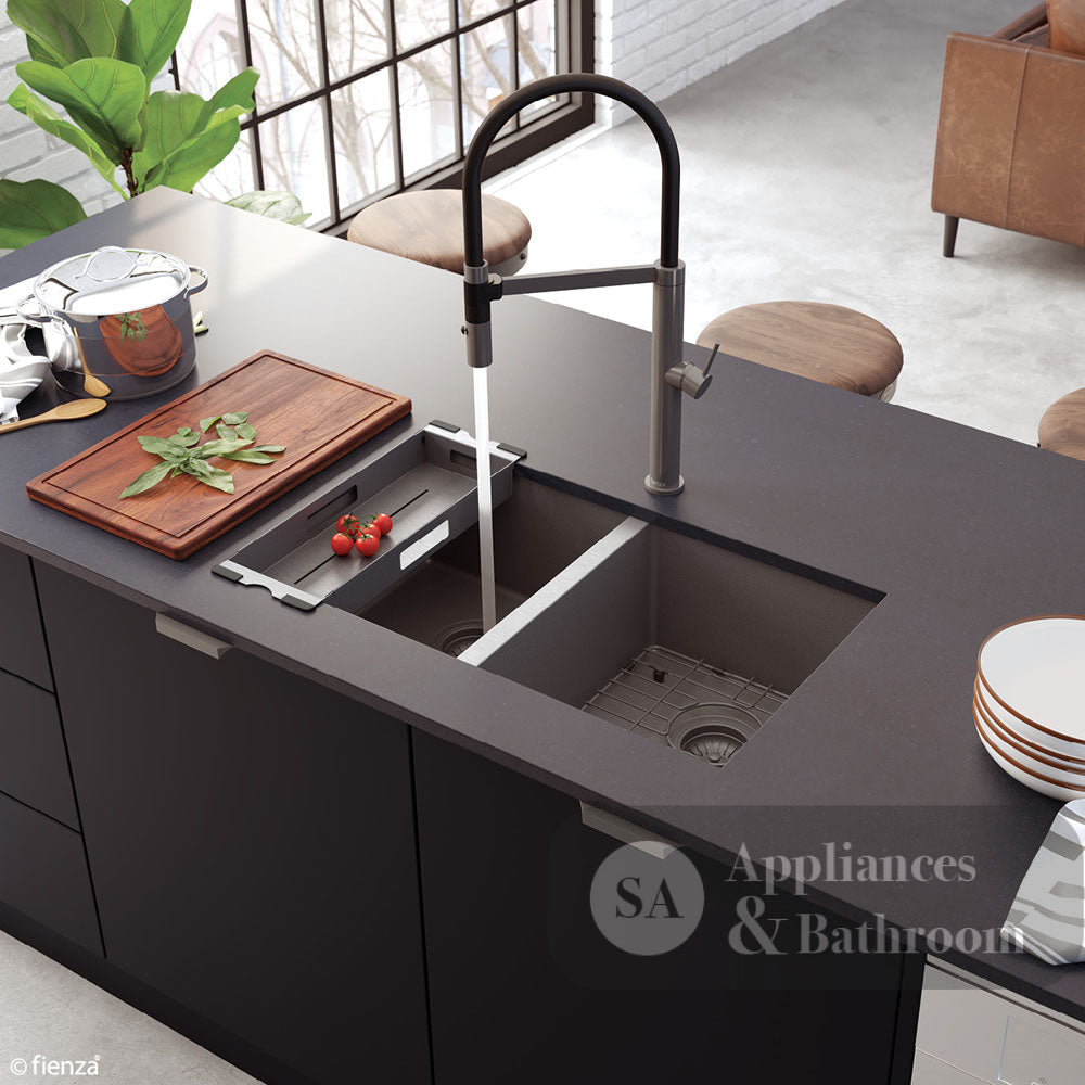 Fienza Double Bowl Kitchen Sink Carbon Metal 68403Cm - Special Order Top Mounted Sinks