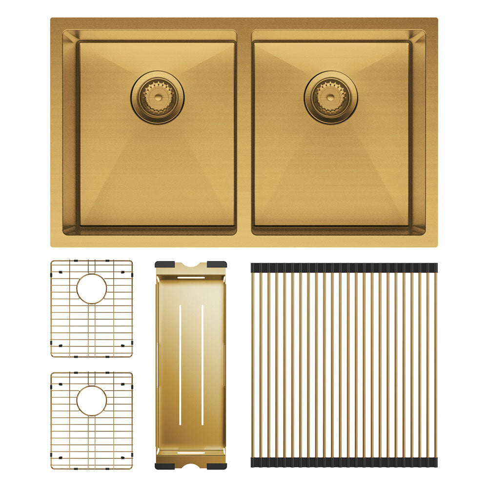 Fienza Double Bowl Kitchen Sink Pack - Rugged Brass 68403RB-KIT - Top Mounted Kitchen Sinks