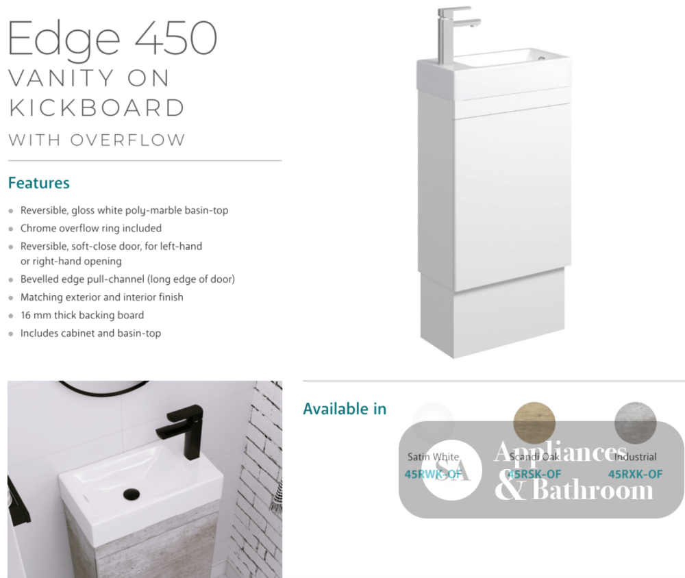 Fienza Edge 45Rsk-Of Scandi Oak 450Mm Vanity With Kickboard Overflow - Special Order Units